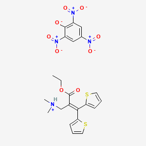 molecular formula C22H22N4O9S2 B13736222 Acrylic acid, 2-(dimethylaminomethyl)-3,3-DI-2-thienyl-, ethyl ester, picrate CAS No. 102751-39-3