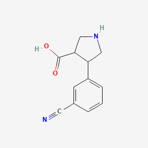 molecular formula C12H12N2O2 B13736459 4-(3-Cyanophenyl)pyrrolidine-3-carboxylic acid CAS No. 1049978-74-6