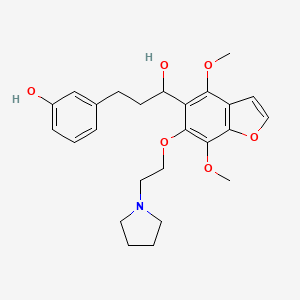 molecular formula C25H31NO6 B13737014 5-Benzofuranmethanol, 4,7-dimethoxy-alpha-(2-(3-hydroxyphenyl)ethyl)-6-(2-(1-pyrrolidinyl)ethoxy)- CAS No. 40680-99-7