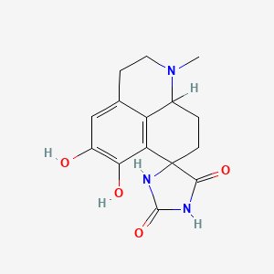 molecular formula C15H17N3O4 B13737316 Spiro(7H-benzo(de)quinoline-7,4'-imidazolidine)-2',5'-dione, 1,2,3,8,9,9a-hexahydro-5,6-dihydroxy-1-methyl-, monohydrobromide, trans- CAS No. 41829-22-5