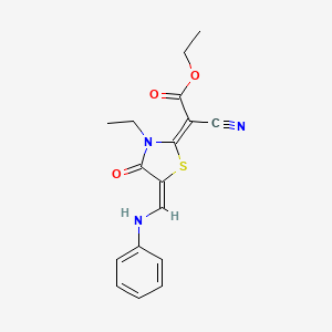 molecular formula C17H17N3O3S B13737484 ethyl (2E)-2-[(5E)-5-(anilinomethylidene)-3-ethyl-4-oxo-1,3-thiazolidin-2-ylidene]-2-cyanoacetate 