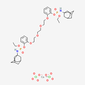 molecular formula C42H62CaCl2N2O18P2 B13737737 Calcium(2+), (1,2-ethanediylbis(oxy-2,1-ethanediyloxy)-2,1-phenylene)bis(ethyl tricyclo(3.3.1.1(sup 3,7))dec-1-ylphosphoramidate))-, diperchlorate CAS No. 135719-18-5