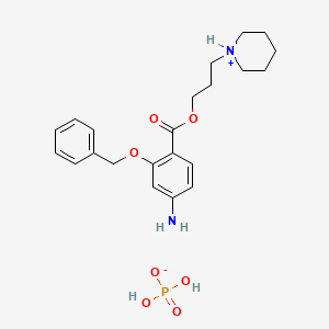 molecular formula C22H31N2O7P B13738259 dihydrogen phosphate;3-piperidin-1-ium-1-ylpropyl 4-amino-2-phenylmethoxybenzoate CAS No. 100347-84-0