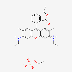 molecular formula C28H31N2O3.C2H5O4S<br>C30H36N2O7S B13738725 Xanthylium, 9-[2-(ethoxycarbonyl)phenyl]-3,6-bis(ethylamino)-2,7-dimethyl-, ethyl sulfate CAS No. 26694-69-9