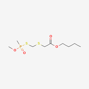 molecular formula C9H19O4PS2 B13738937 Acetic acid, 2-(mercaptomethylthio)-, butyl ester, S-ester with O-methyl methylphosphonothioate CAS No. 102585-58-0