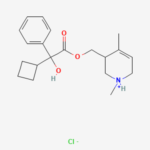 molecular formula C20H28ClNO3 B13739113 Mandelic acid, alpha-cyclobutyl-, 1,4-dimethyl-1,2,3,6-tetrahydro-3-pyridylmethyl ester, hydrochloride CAS No. 101756-55-2