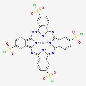 molecular formula C32H12Cl4CuN8O8S4 B13739172 Copper, (29H,31H-phthalocyanine-2,9,16,23-tetrasulfonyl tetrachloridato(2-)-kappaN29,kappaN30,kappaN31,kappaN32)-, (SP-4-1)- CAS No. 28802-09-7