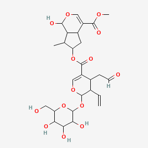 molecular formula C27H36O14 B13739471 methyl 6-[3-ethenyl-4-(2-oxoethyl)-2-[3,4,5-trihydroxy-6-(hydroxymethyl)oxan-2-yl]oxy-3,4-dihydro-2H-pyran-5-carbonyl]oxy-1-hydroxy-7-methyl-1,4a,5,6,7,7a-hexahydrocyclopenta[c]pyran-4-carboxylate 