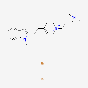 molecular formula C22H31Br2N3 B13739565 Pyridinium, N-(3-trimethylaminopropyl)-4-(N-methyl-3-indolylethyl)-, dibromide CAS No. 21199-35-9