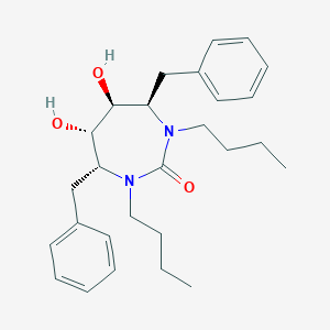 molecular formula C27H38N2O3 B137396 2H-1,3-Diazepin-2-one, 1,3-dibutylhexahydro-5,6-dihydroxy-4,7-bis(phenylmethyl)-, (4R,5S,6S,7R)- CAS No. 153223-22-4