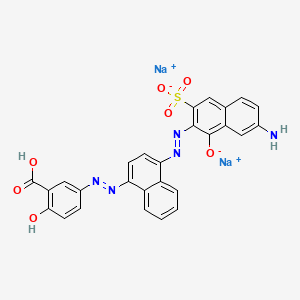 molecular formula C27H17N5Na2O7S B13740221 Benzoic acid, 5-[[4-[(7-amino-1-hydroxy-3-sulfo-2-naphthalenyl)azo]-1-naphthalenyl]azo]-2-hydroxy-, disodium salt CAS No. 3442-21-5