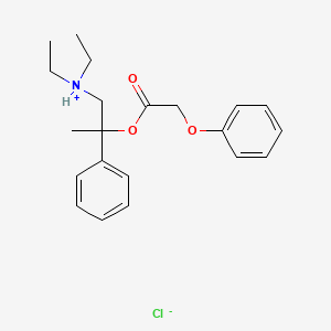molecular formula C21H28ClNO3 B13740611 Phenoxyacetic acid alpha-((diethylamino)methyl)-alpha-methylbenzyl ester hydrochloride CAS No. 34321-77-2
