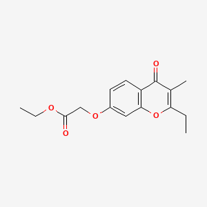 molecular formula C16H18O5 B13741031 Acetic acid, ((2-ethyl-3-methyl-4-oxo-4H-1-benzopyran-7-YL)oxy)-, ethyl ester CAS No. 102585-54-6