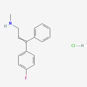 molecular formula C16H17ClFN B13741093 1-(p-Fluorophenyl)-1-phenyl-3-methylaminoprop-1-ene hydrochloride CAS No. 21165-60-6
