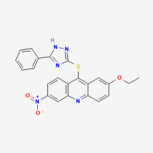 molecular formula C23H17N5O3S B13741202 Acridine, 2-ethoxy-6-nitro-9-((5-phenyl-1H-1,2,4-triazol-3-YL)thio)- CAS No. 103674-91-5