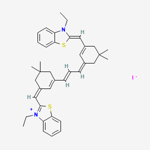 molecular formula C39H45IN2S2 B13741301 3-Ethyl-2-[[3-[3-[3-[(3-ethyl-1,3-benzothiazol-2-ylidene)methyl]-5,5-dimethylcyclohex-2-en-1-ylidene]prop-1-enyl]-5,5-dimethylcyclohex-2-en-1-ylidene]methyl]-1,3-benzothiazol-3-ium iodide CAS No. 15979-19-8