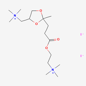 molecular formula C16H34I2N2O4 B13742127 Ammonium, (2-(3-(2-methyl-4-(trimethylammoniomethyl)-2-dioxolanyl)propionyloxy)ethyl)trimethyl-, diiodide CAS No. 41040-76-0
