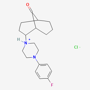 molecular formula C19H26ClFN2O B13742289 2-(4-(p-Fluorophenyl)-1-piperazinyl)bicyclo(3.3.1)nonan-9-one hydrochloride CAS No. 36524-92-2