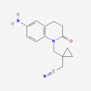 molecular formula C15H17N3O B1374236 2-{1-[(6-Amino-2-oxo-1,2,3,4-tetrahydroquinolin-1-yl)methyl]cyclopropyl}acetonitrile CAS No. 1490444-23-9