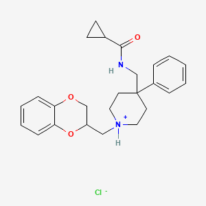molecular formula C25H31ClN2O3 B13742534 Cyclopropanecarboxamide, N-((1-(1,4-benzodioxan-2-ylmethyl)-4-phenyl-4-piperidyl)methyl)-, hydrochloride CAS No. 101813-63-2