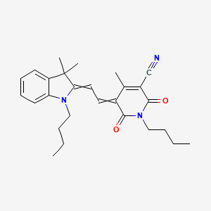 molecular formula C27H33N3O2 B13742747 1-Butyl-5-[2-(1-butyl-3,3-dimethyl-1,3-dihydroindol-2-ylidene)ethylidene]-4-methyl-2,6-dioxo-1,2,5,6-tetrahydropyridine-3-carbonitrile CAS No. 233748-97-5
