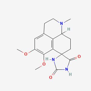 molecular formula C17H21N3O4 B13743410 Spiro(7H-benzo(de)quinoline-7,4'-imidazolidine)-2',5'-dione, 1,2,3,8,9,9a-hexahydro-5,6-dimethoxy-1-methyl-, trans- CAS No. 41829-16-7