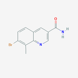 molecular formula C11H9BrN2O B13743474 7-Bromo-8-methylquinoline-3-carboxamide 