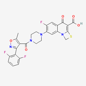 molecular formula C26H19F3N4O5S B13743617 1H,4H-[1,3]Thiazeto[3,2-a]quinoline-3-carboxylic acid, 7-[4-[[3-(2,6-difluorophenyl)-5-methyl-4-isoxazolyl]carbonyl]-1-piperazinyl]-6-fluoro-4-oxo- 