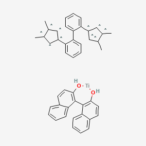 molecular formula C46H38O2Ti B13744030 Titanium,[(1R)-[1,1'-binaphthalene]-2,2'-diolato(2-)-kO2,kO'2][(1R)-[1,1'-biphenyl]-2,2'-diylbis[(1,2,3,4,5-h)-3,4-dimethyl-2,4-cyclopentadien-1-ylidene]]- 