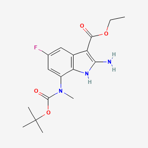 molecular formula C17H22FN3O4 B1374409 2-Amino-7-(Boc-methyl-amino)-5-fluoro-1H-indole-3-carboxylic acid ethyl ester CAS No. 1400808-16-3