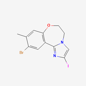 molecular formula C12H10BrIN2O B1374421 10-Bromo-2-iodo-9-methyl-5,6-dihydrobenzo[F]imidazo[1,2-D][1,4]oxazepine CAS No. 1401305-33-6