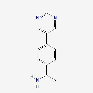 B1374489 1-[4-(Pyrimidin-5-yl)phenyl]ethan-1-amine CAS No. 1250290-30-2
