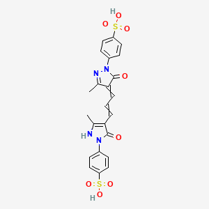 molecular formula C23H20N4O8S2 B13744920 p-(4,5-Dihydro-4-(3-(5-hydroxy-3-methyl-1-(4-sulphophenyl)-1H-pyrazol-4-yl)allylidene)-3-methyl-5-oxo-1H-pyrazol-1-yl)benzenesulphonic acid CAS No. 24704-54-9