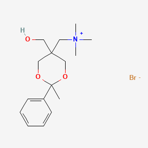 molecular formula C16H26BrNO3 B13745046 ((5-(Hydroxymethyl)-2-methyl-2-phenyl-m-dioxan-5-yl)methyl)trimethylammonium bromide CAS No. 1031-38-5