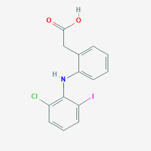 molecular formula C14H11ClINO2 B137453 2-[2-(2-Chloro-6-iodoanilino)phenyl]acetic acid CAS No. 127792-24-9
