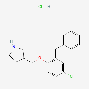 molecular formula C18H21Cl2NO B1374539 2-Benzyl-4-chlorophenyl 3-pyrrolidinylmethyl ether hydrochloride CAS No. 1219982-82-7