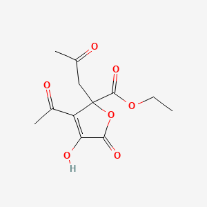 molecular formula C12H14O7 B13746860 Ethyl 3-acetyl-2,5-dihydro-4-hydroxy-5-oxo-2-(2-oxopropyl)-2-furoate CAS No. 23127-85-7