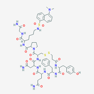 molecular formula C58H75N13O14S3 B137469 N-[1-[(2-amino-2-oxoethyl)amino]-6-[[5-(dimethylamino)naphthalen-1-yl]sulfonylamino]-1-oxohexan-2-yl]-1-[7-(2-amino-2-oxoethyl)-10-(3-amino-3-oxopropyl)-13-benzyl-16-[(4-hydroxyphenyl)methyl]-6,9,12,15,18-pentaoxo-1,2-dithia-5,8,11,14,17-pentazacycloicosane-4-carbonyl]pyrrolidine-2-carboxamide CAS No. 127290-94-2