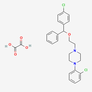 molecular formula C27H28Cl2N2O5 B13747448 1-(o-Chlorophenyl)-4-(2-(alpha-(p-chlorophenyl)benzyloxy)ethyl)piperazine oxalate CAS No. 23917-54-6