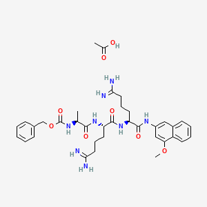molecular formula C36H48N8O8 B13747681 acetic acid;benzyl N-[(2S)-1-[[(2S)-6-amino-1-[[(2S)-6-amino-6-imino-1-[(4-methoxynaphthalen-2-yl)amino]-1-oxohexan-2-yl]amino]-6-imino-1-oxohexan-2-yl]amino]-1-oxopropan-2-yl]carbamate 