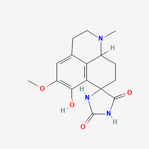 molecular formula C16H19N3O4 B13748910 Spiro(7H-benzo(de)quinoline-7,4'-imidazolidine)-2',5'-dione, 1,2,3,8,9,9a-hexahydro-5,6-5-methoxy-1-methyl-, trans- CAS No. 41829-20-3