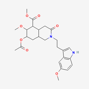 molecular formula C25H32N2O7 B13748916 Methyl 7-(acetyloxy)-6-methoxy-2-[2-(5-methoxy-1h-indol-3-yl)ethyl]-3-oxodecahydroisoquinoline-5-carboxylate CAS No. 27124-12-5