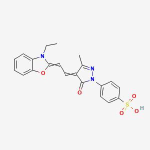 molecular formula C21H19N3O5S B13748920 Benzenesulfonic acid, 4-[4-[(3-ethyl-2(3H)-benzoxazolylidene)ethylidene]-4,5-dihydro-3-methyl-5-oxo-1H-pyrazol-1-yl]- CAS No. 27583-41-1