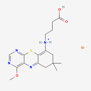 molecular formula C17H23BrN4O3S B13748988 Butanoic acid, 4-((7,8-dihydro-7,7-dimethyl-4-methoxy-6H-pyrimido(4,5-b)(1,4)benzothiazin-9-yl)amino)-, monohydrobromide CAS No. 102688-90-4