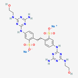 molecular formula C24H26N12Na2O8S2 B13749044 Benzenesulfonic acid, 2,2'-(1,2-ethenediyl)bis[5-[[4-amino-6-[(2-hydroxyethyl)amino]-1,3,5-triazin-2-yl]amino]-, disodium salt CAS No. 25295-51-6