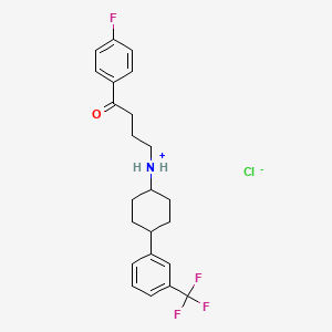 molecular formula C23H26ClF4NO B13749271 Butyrophenone, 4'-fluoro-4-(4-(alpha,alpha,alpha-trifluoro-m-tolyl)cyclohexylamino)-, hydrochloride, (E)- CAS No. 40504-41-4