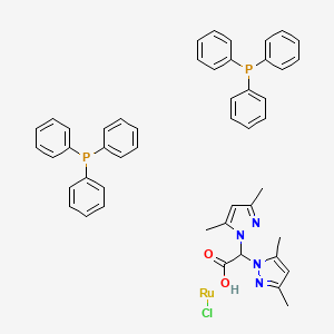 molecular formula C48H46ClN4O2P2Ru B13749567 Ruthenium,chloro[a-(3,5-dimethyl-1H-pyrazol-1-yl-kn2)-3,5-dimethyl-1H-pyrazole-1-acetato-kn2,ko1]bis(triphenylphosphine)-,(oc-6-34)-(9ci) 