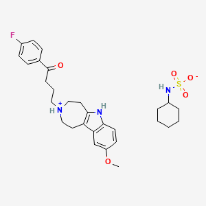 molecular formula C29H38FN3O5S B13749738 Butyrophenone, 4'-fluoro-4-(9-methoxy-1,4,5,6-tetrahydroazepino(4,5-b)indol-3(2H)-yl)-, cyclohexanesulfamate CAS No. 23901-27-1