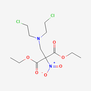 molecular formula C12H20Cl2N2O6 B13749813 Malonic acid, ((bis(2-chloroethyl)amino)methyl)nitro-, diethyl ester CAS No. 101756-23-4