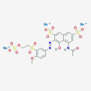 molecular formula C21H18N3Na3O15S4 B13749992 Trisodium 5-(acetylamino)-4-hydroxy-3-((4-methoxy-3-((2-(sulphonatooxy)ethyl)sulphonyl)phenyl)azo)naphthalene-2,7-disulphonate CAS No. 22094-98-0